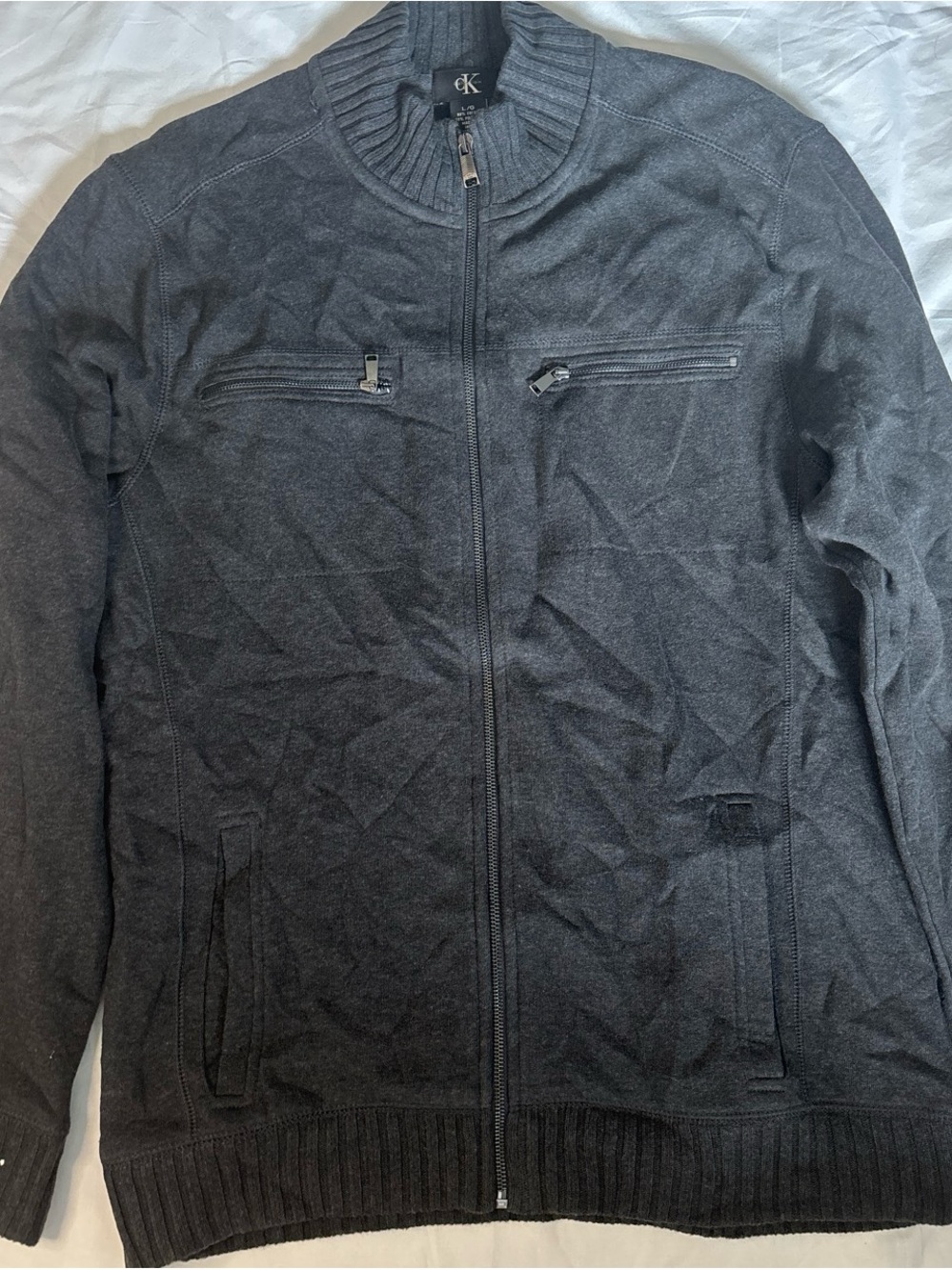 Calvin Klein Men’s Dark Gray Full-Zip Knit Sweater